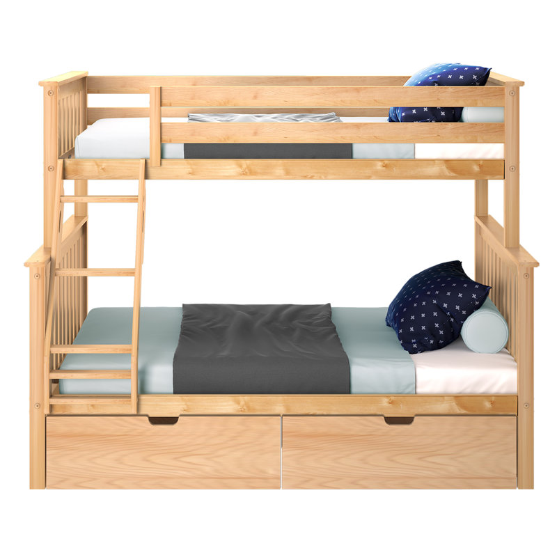 Lit superposé standard en bois massif Bolles, Simple sur double, Naturel
