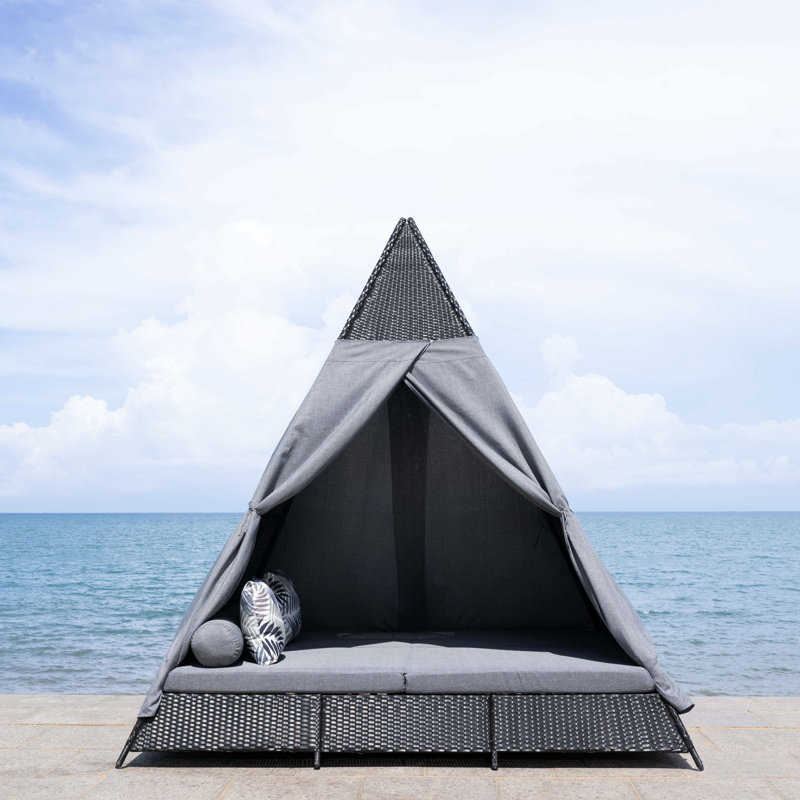 Lorn 90.55'' Wicker Outdoor Patio Daybed, Gray, Gray