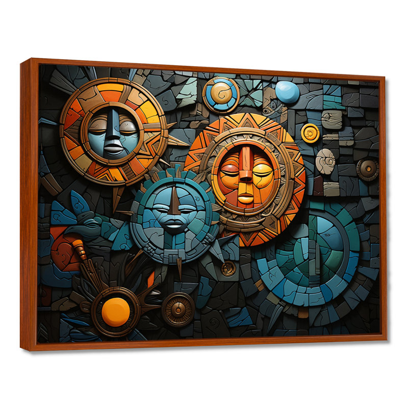 Art africain, mosaïque, 34" H x 44" W, Cadre flottant brun