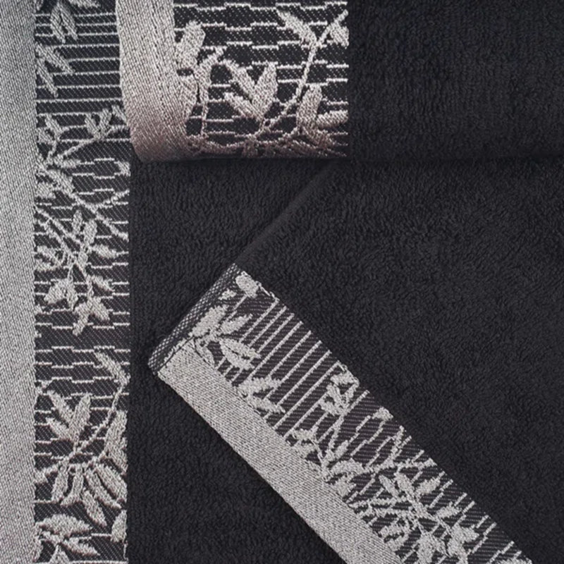 Carinna Cotton Medium Weight Floral Jacquard Border Assorted Bathroom Towel Set, Black, Bath Towels - 2 Pack
