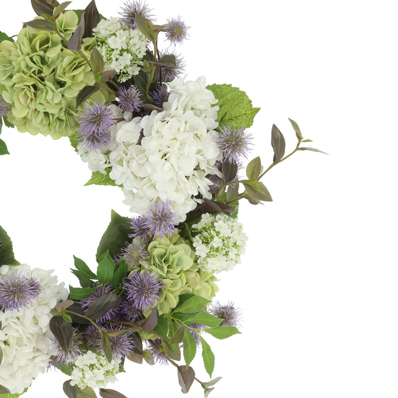 22" Grapevine Wreath with Hydrangeas and Thistle