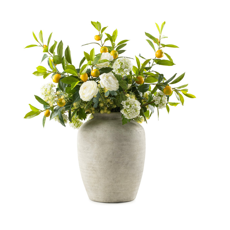 Faux Fruit and White Floral Arrangement