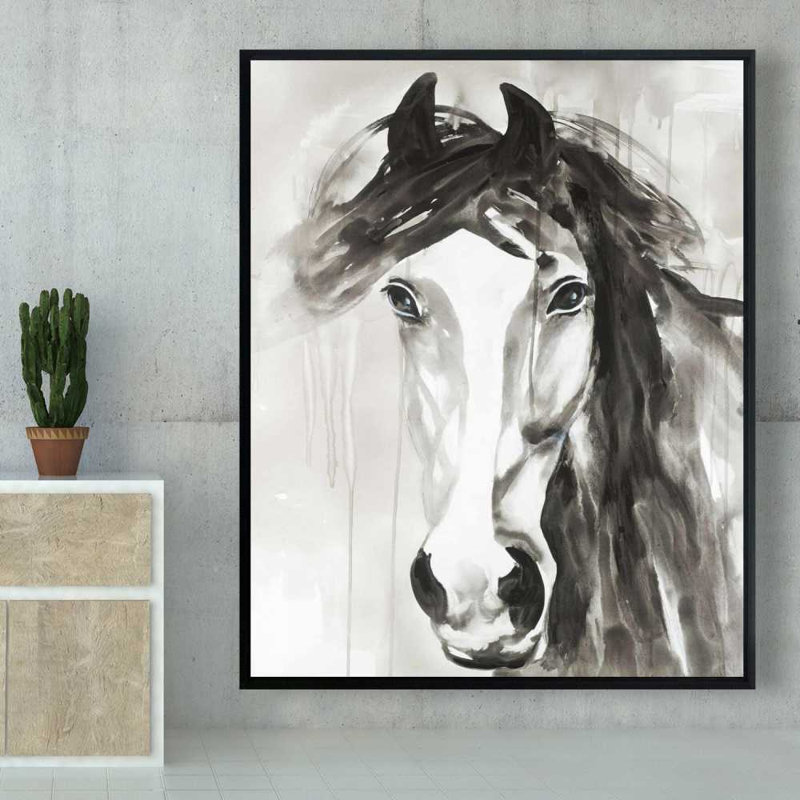 Magnifique cheval sauvage - toile blanche encadrée, H 61,25 po x l 49,25 po