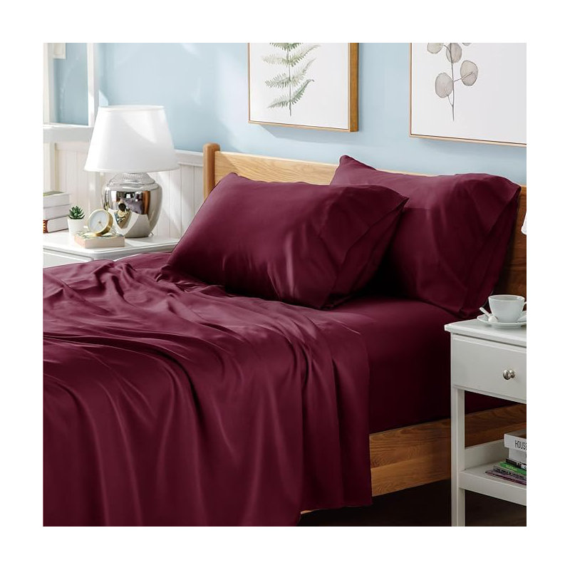 Ranarda Cotton Blend Percale Flat Sheet, Double (4'6), Burgundy