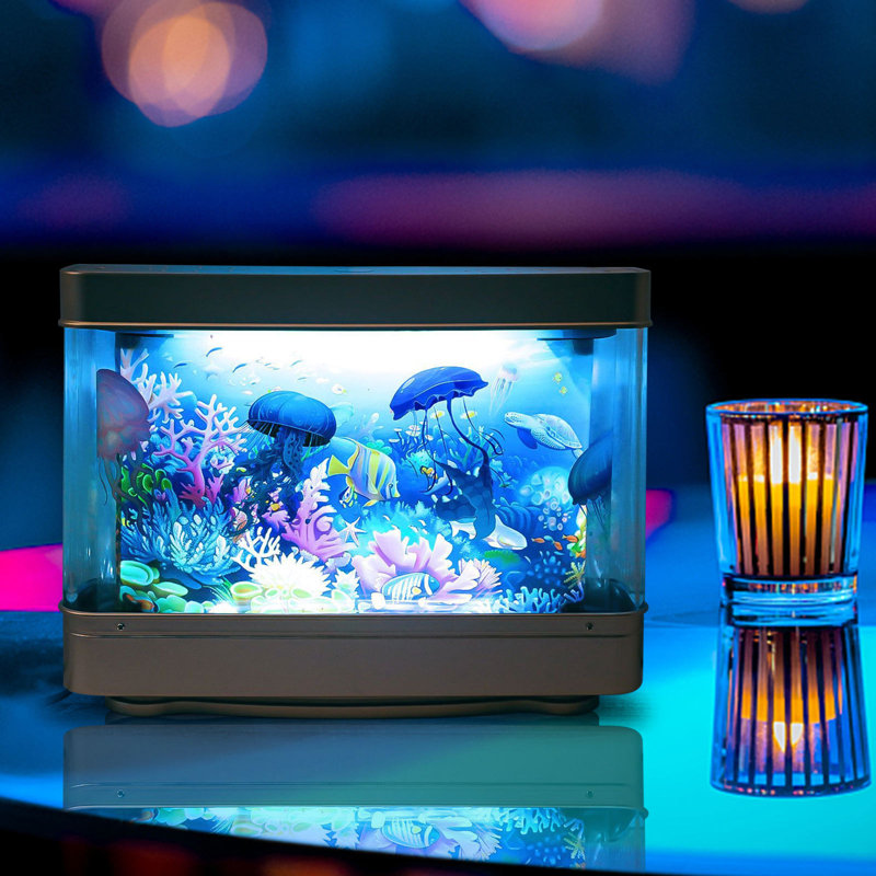 Mini-aquarium artificiel avec lampe poisson