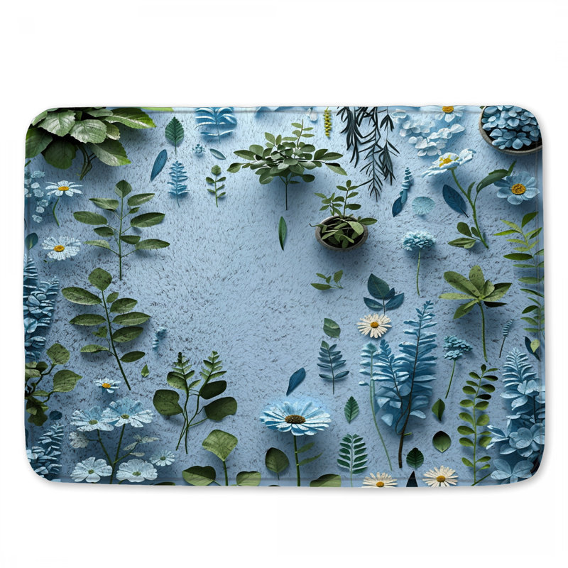 Tapis de bain floral, L 34 po x L 21 po