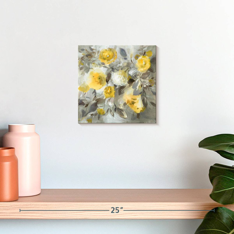 Motif floral jaune-gris, H 10 pi x l 10 pi
