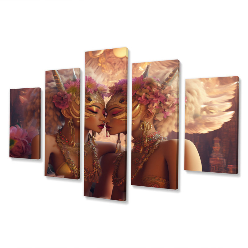 Goddess Kissing Divine Love II - Couple, reproduction d'art sur toile - 5 panneaux