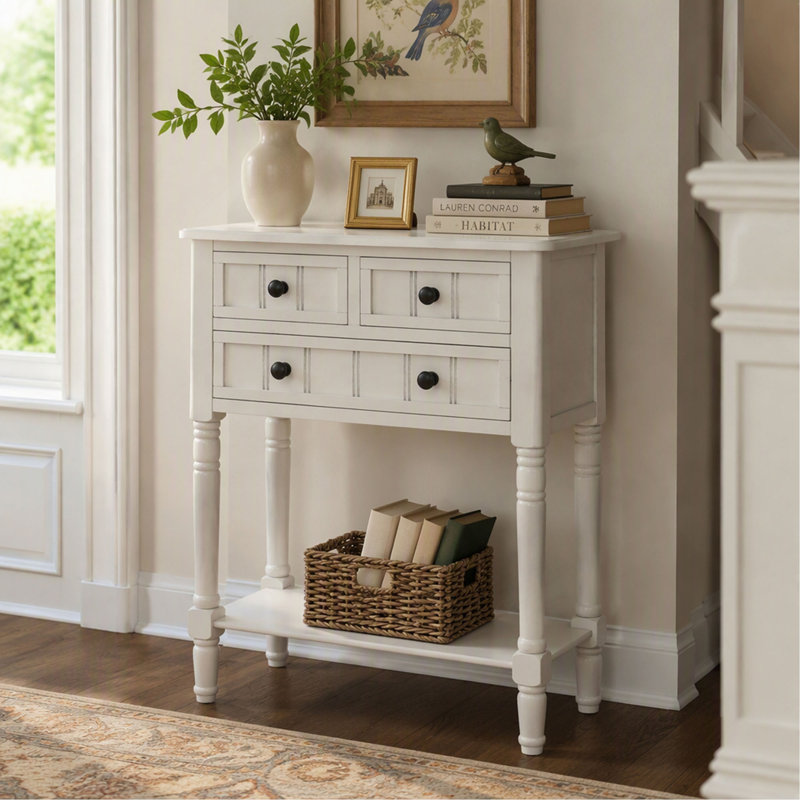 Console étroite avec 3 tiroirs de rangement et une étagère inférieure, design mince pour l'entrée, le couloir et le salon.