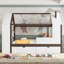 Lit plateforme simple avec tiroirs, lit maison en bois massif avec tablettes, conception enfantine, blanc et espresso-1475585669