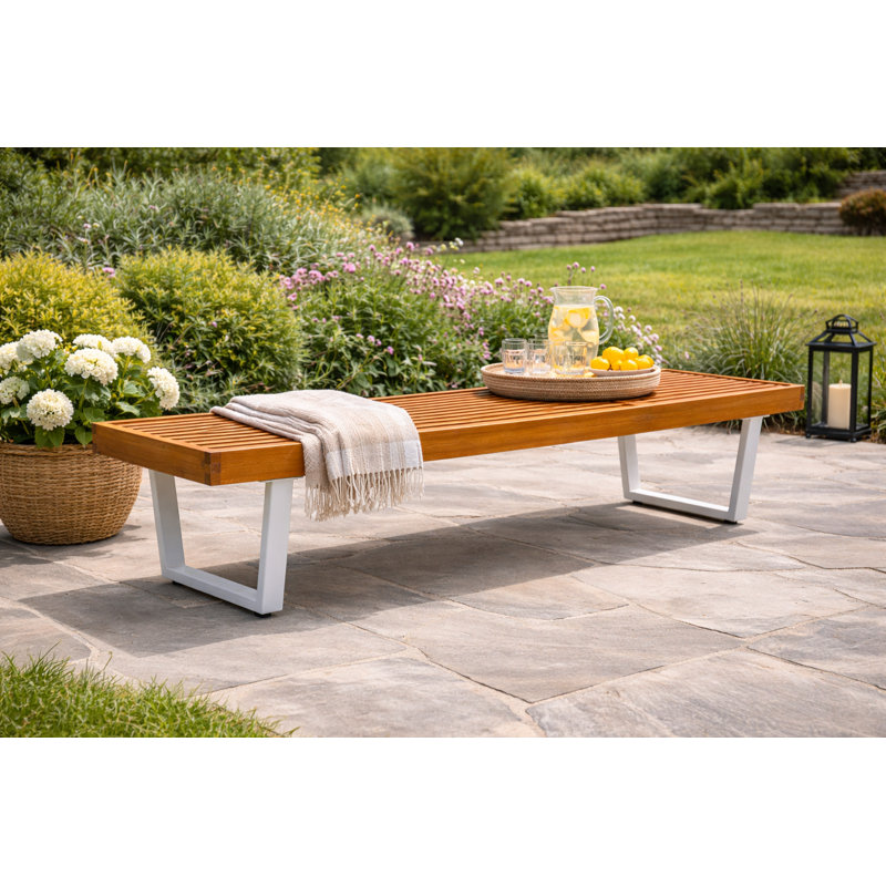 Banc de jardin en bois d'acacia massif Eslee, Naturel / Blanc