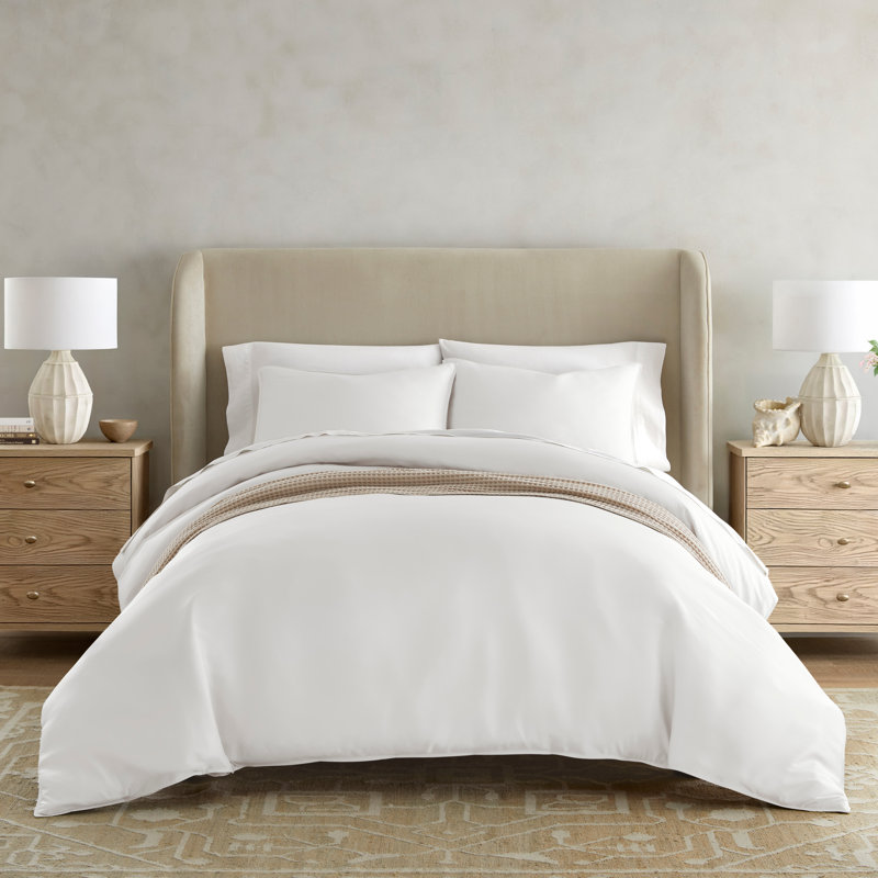 Ensemble de housse de couette et taies décoratives 100% rayonne de bambou, Simple / simple TG, Blanc