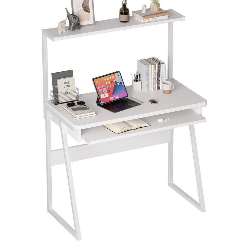 2-Tier Computer Desk with Keyboard Tray for Small Spaces 28 Inch Home Office Desk Computer Workstation Modern Writting Table,