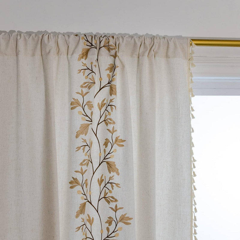 Atlis Cotton Blend Semi Sheer Curtain Pair, Gold, 52" W x 84" L