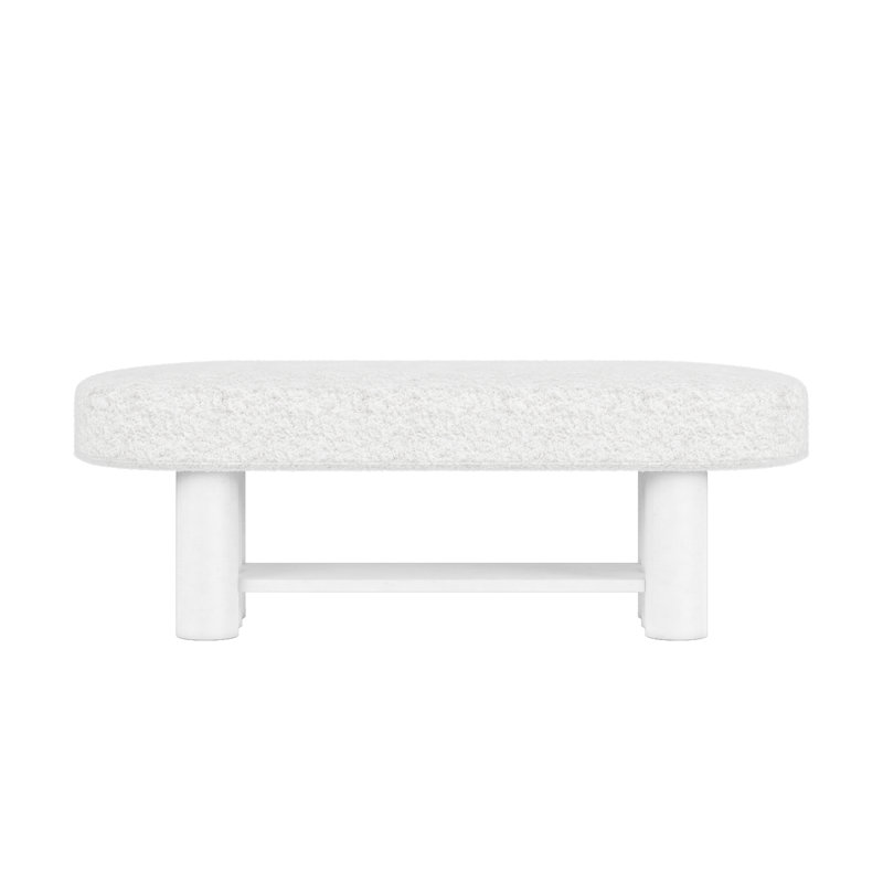 White Plaster Resin Base Bed Bench with Textured Fabric Seat