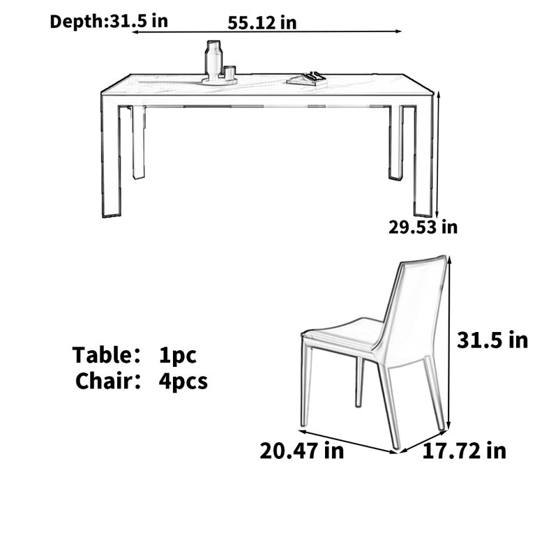 Table de salle à manger Minimalist, H 29,53 po x L 55,12 po x l 31,50 po