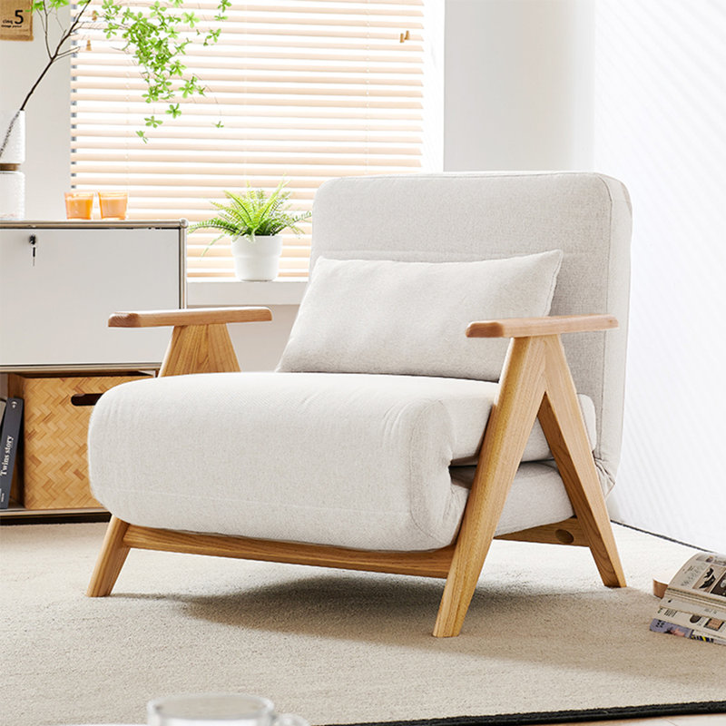 Convertible Futon Chair Bed Upholstered Armchair,Sofa & Sleeper with Solid Wood Frame, Beige Polyester Blend