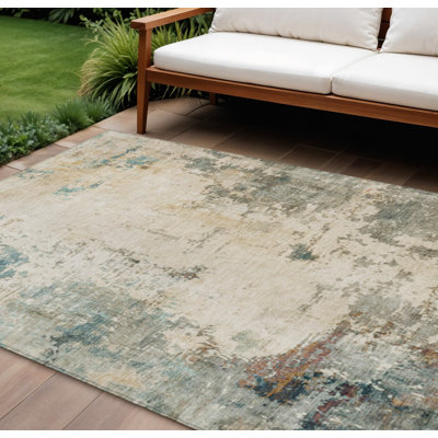 Tapis intérieur lavable abstrait ivoire et taupe 9 pi x 12 pi