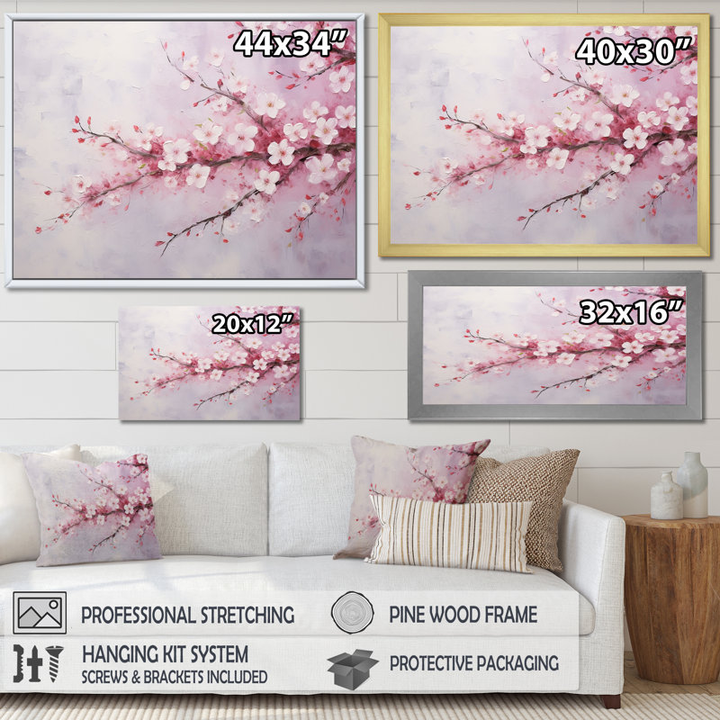 «Cherry Bliss Tree» sur toile, Cadre doré simple, H 30 po x l 40 po x P 1,5 po