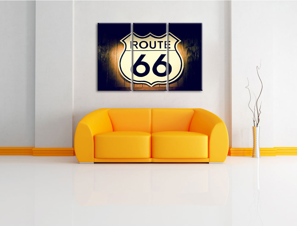 3-tlg. Leinwandbilder-Set „Modernes Route 66 Schild“, Grafikdruck