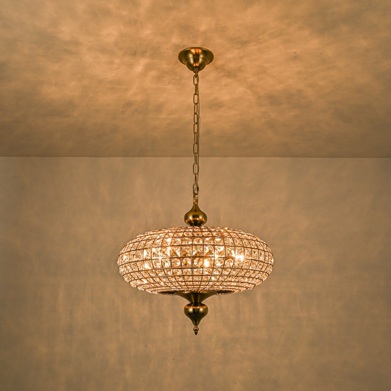 Lustre globe en cristal 4 lumières, Laiton antique, 98.42" H x 20.47" W x 20.47" D