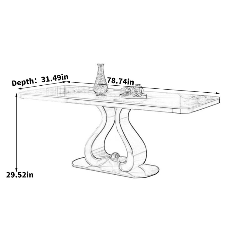 Table de salle à manger rectangulaire légère et luxueuse, H 29,52 po x L 78,74 po x l 31,49 po
