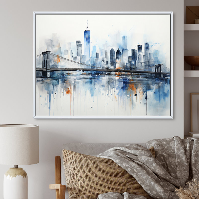 Gris, bleu, minimalisme, euphorie urbaine II, art encadré, H 16 po x l 32 po x P 1 po, Cadre flottant blanc
