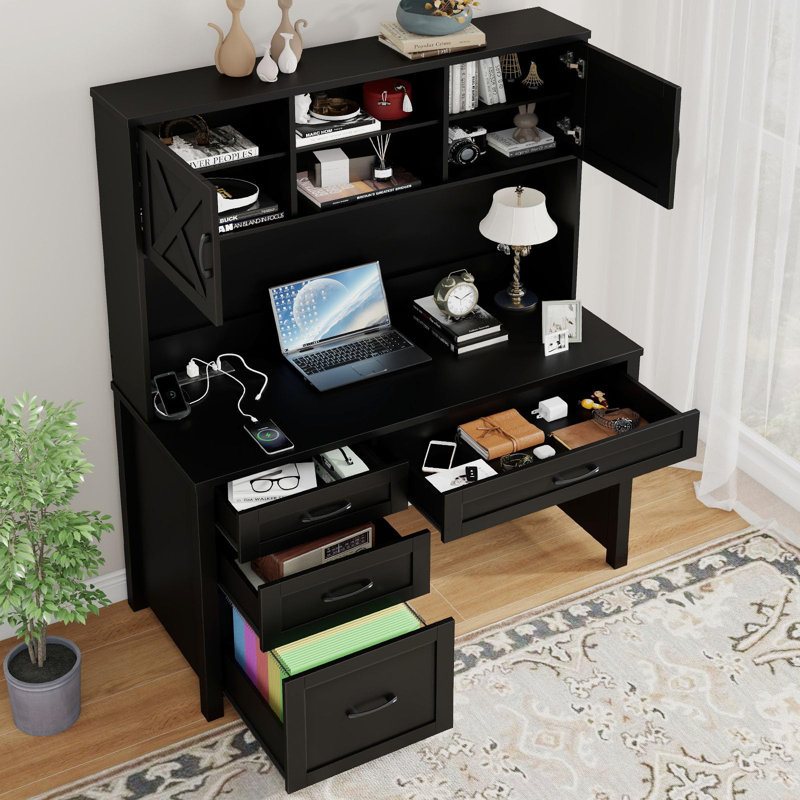 Bureau double caisson Farmhouse, Noir / Noir