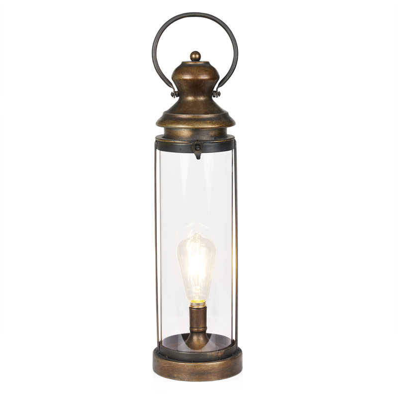 Lanterne en métal doré et verre avec lumière DEL blanc chaud pour patio, petit, H 23 po x l 6 po x P 6 po