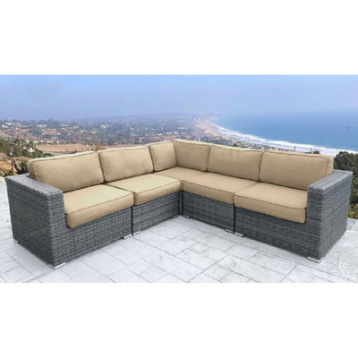 Michaella Wicker Fully Assembled 4 - Person Seating Group with Sunbrella Cushions