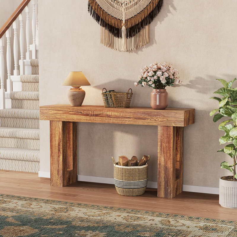 63 Inches Long Console Table for Entryway, Narrow Sofa Table for Hallway, Behind Couch Wooden Entry Table, Accent Table for Living Room, Bedroom, Brown