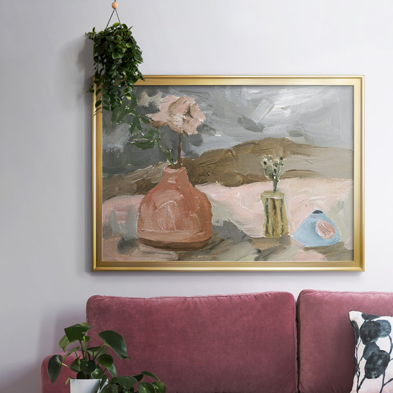 Vase de fleurs roses I, reproduction d'art sur toile, H 18 po x l 26 po, Or