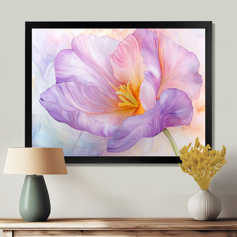 Fleur d'été de tulipe mauve I - art mural tulipe, H 24 po x l 32 po, Reproduction encadrée d'une seule photo sans pass, Noir