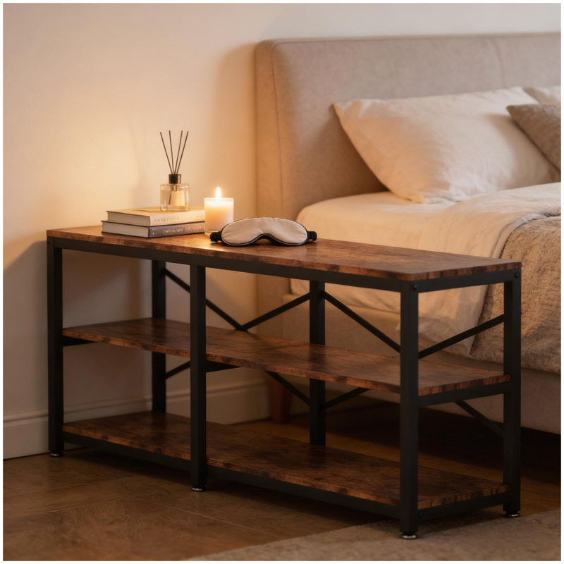 Canapé rustique de style campagnard, table de vestibule à 3 niveaux, console, meuble télé, bibliothèque