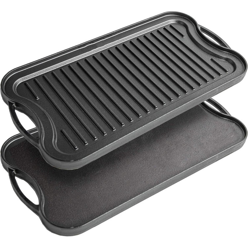 Reversible Cast Iron Grill Griddle Pan Large 50.5Cm Double Sided Flat Griddle Plate Heavy Duty Steak Pan For Induction Gas Electric Hob Oven BBQ Cooking
