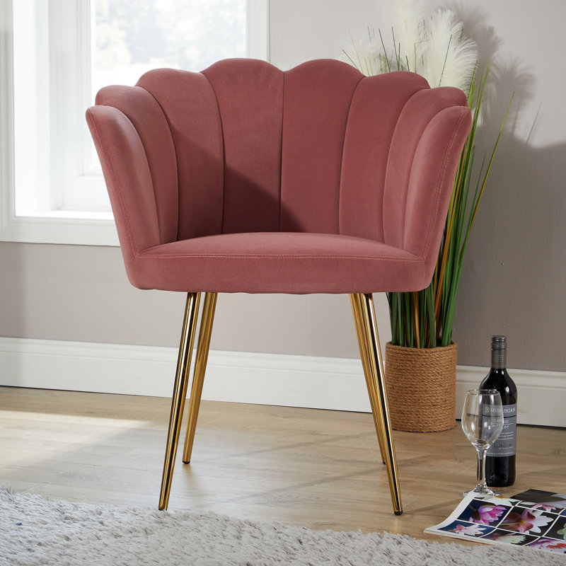 Bruning Scallop Velvet Barrel Accent Chair, Pink