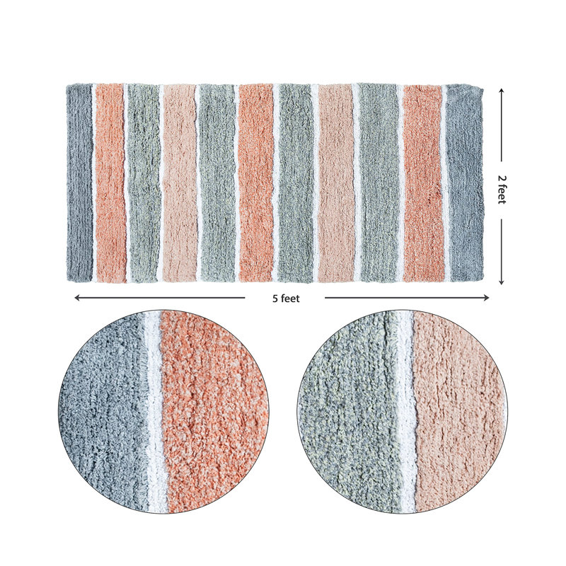 Cervantez Non-Slip Bath Rug, Gray/Blush, 24"W x 60"L