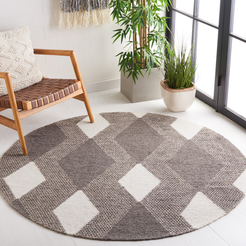 Tapis ivoire / beige fait à la main Charvik, Rond 6 pi