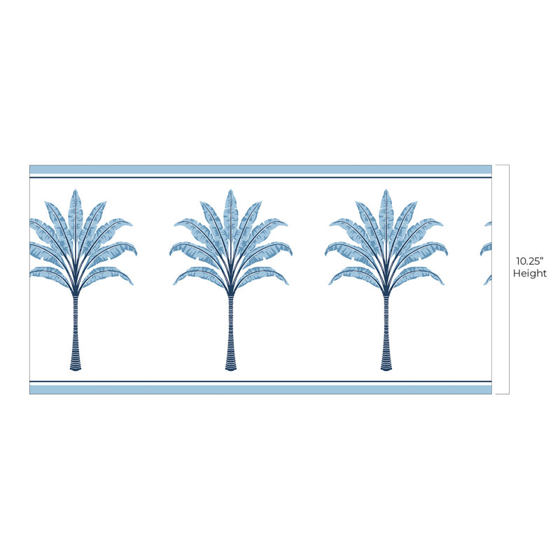 Bordure de papier peint adhésif Ajwaa Blue Lake Montgomery Palm, Bleu marine