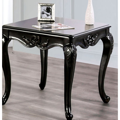 1Pc Square End Table Traditional Style Curved Shape Legs Carved Design Solid Wood Structure Champagne Finish