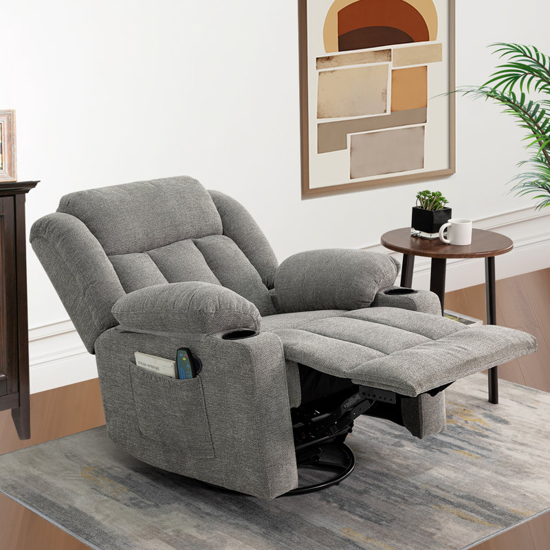Latitude Run® Swivel Rocker Recliner Chair with Massage and Heat, Limestone