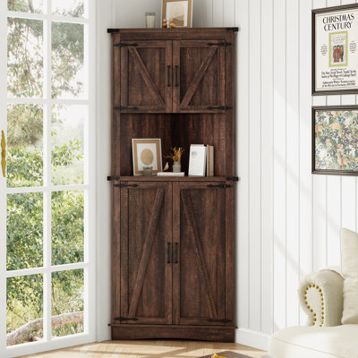 68" Corner Kitchen Pantry With 4 Doors And Adjustable Shelves