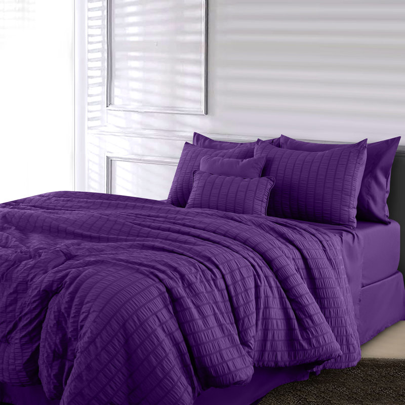 Ensemble d'édredon 10 pièces avec lit en sac pour toutes les saisons Seersucker, Mauve