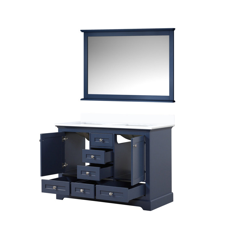 Meuble-lavabo double bleu marine 48 po X P 22 po D, plateau en marbre de culture et Miroir, Marine
