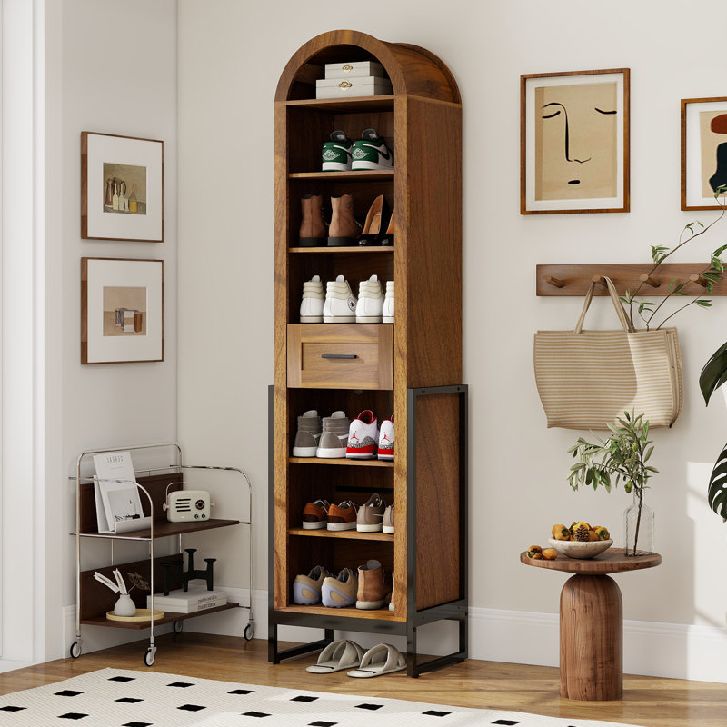 Shoe Storage Cabinet With Adjustable Shelves, 7 Tier Shoe Rack With Large Drawer, Tall Freestanding Shoe Organizer Cabinet For Entryway Hallway Living Room