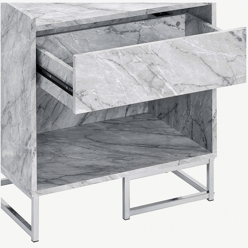 Table d'appoint blanche en faux marbre et chrome