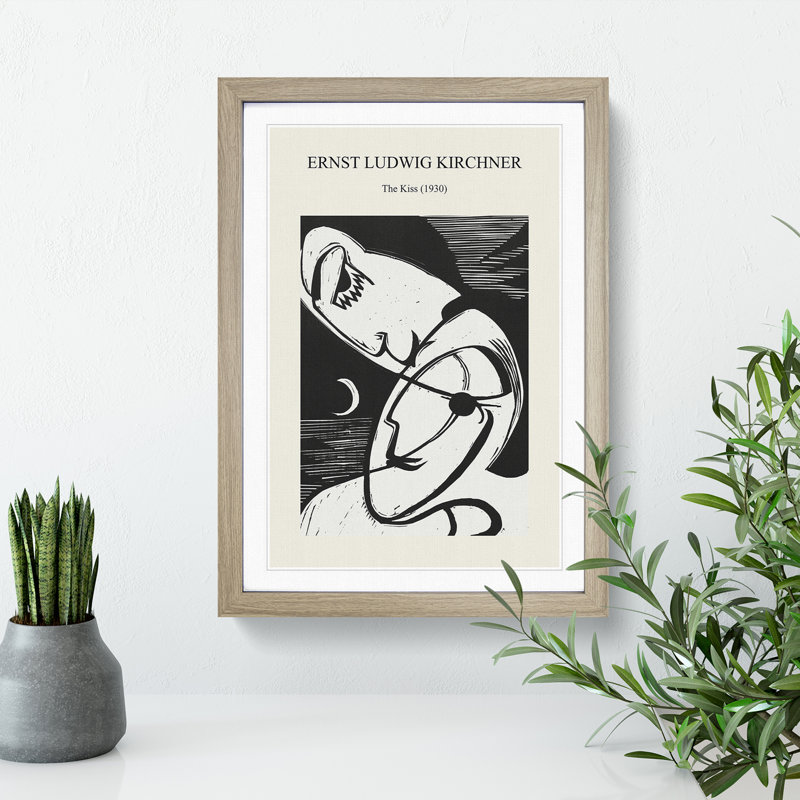 The Kiss by Ernst Ludwig Kirchner - Picture Frame Painting, 48cm H x 36cm W x 2cm D, Oak Framed