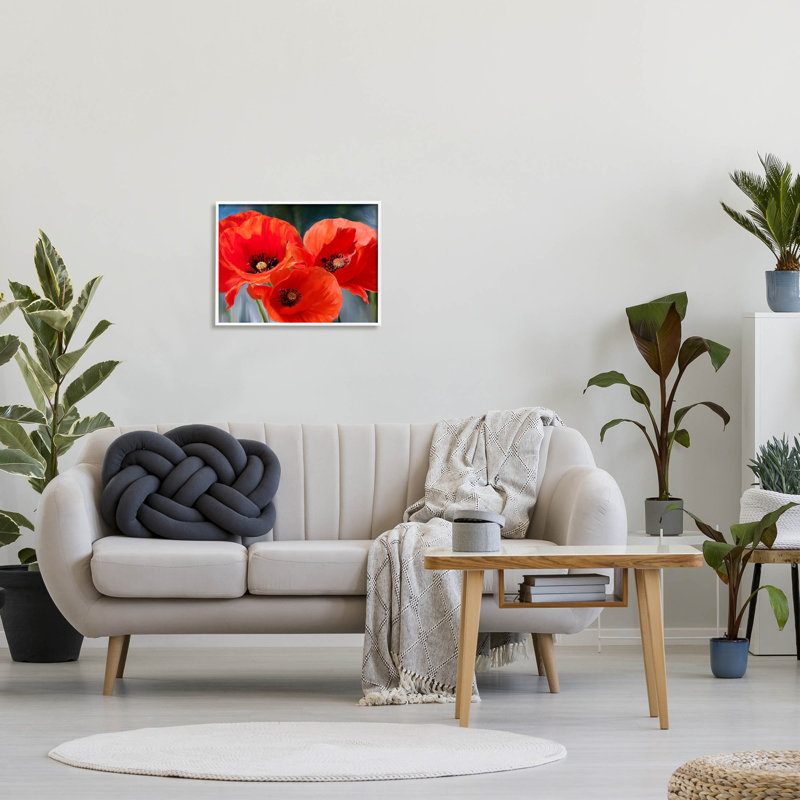 Bold Red Poppy Flower Trio White Framed Wood Wall Art