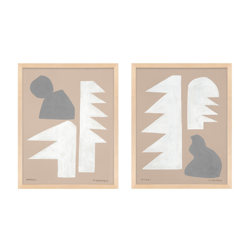 Modules in White and Gray Framed by Michael Kempen, 20" H x 16" W x 1.25" D, Brown
