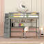 Lit mezzanine double avec bureau, tablettes de rangement et escalier, gris